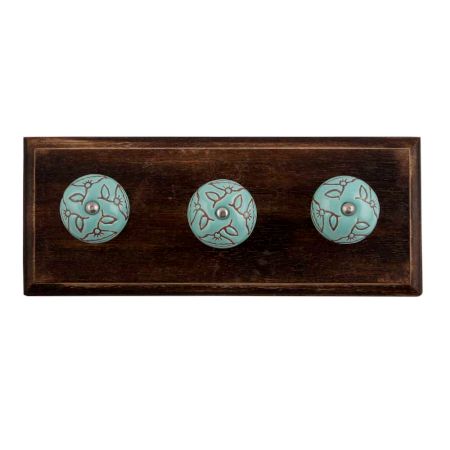 Calla Lily Brown Etched Ceramic Wooden Hooks